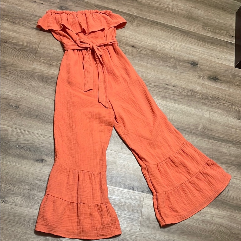 Cato Orange Ruffled Jumpsuit with Cinched Waist